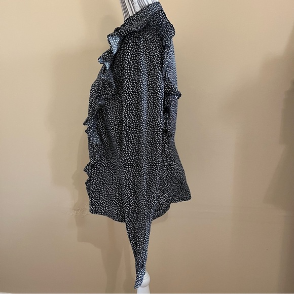 H & M Long Sleeve Blue White Floral Ruffle Prairie Peasant Cottagecore Blouse 12 - Picture 4 of 14